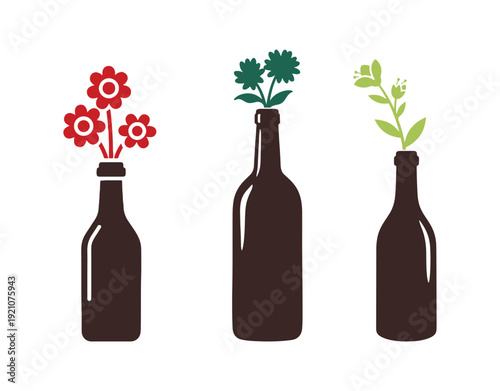 Glyph icon of a colorful bottle painting. Ideal for home decor. Wine bottles repurposed creatively. Vases for flowers made at home. An engaging glass-painting project.