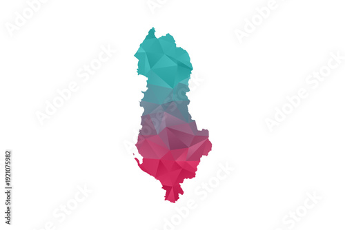 Albania Map - Polygon Style Vector Illustration in Teal and Red Gradient, Low Poly Geometric Design, Isolated on White Background for Infographics and Education.