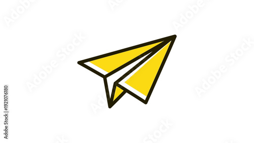 a yellow paper airplane icon illustration symbolizing communication travel and message sending on a clean white background.
