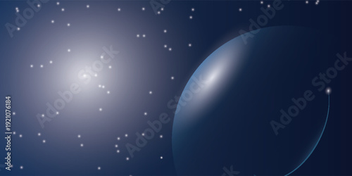 Abstract space background with blue planets, and starry night sky, outer space background. modern background. planets.