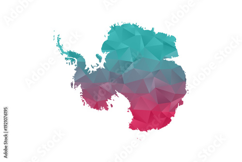 Antarctica Map - Polygon Style Vector Illustration in Teal and Red Gradient, Low Poly Geometric Design, Isolated on White Background for Infographics and Education.