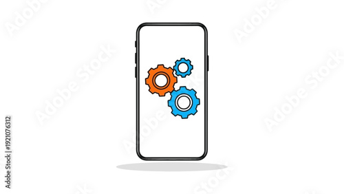 a modern smartphone with colorful gears on its screen representing mobile application settings software development and digital technology optimization