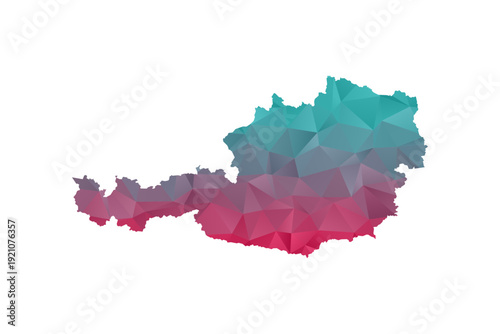 Austria Map - Polygon Style Vector Illustration in Teal and Red Gradient, Low Poly Geometric Design, Isolated on White Background for Infographics and Education.