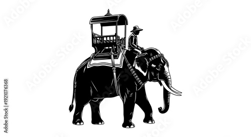 a traditional asian elephant carrying an ornate howdah with a mahout depicting cultural heritage historical journeys and adventure.