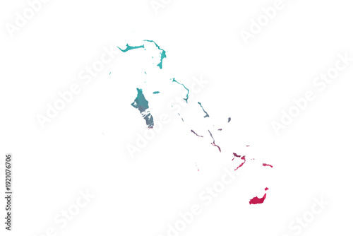 Bahamas Map - Polygon Style Vector Illustration in Teal and Red Gradient, Low Poly Geometric Design, Isolated on White Background for Infographics and Education.