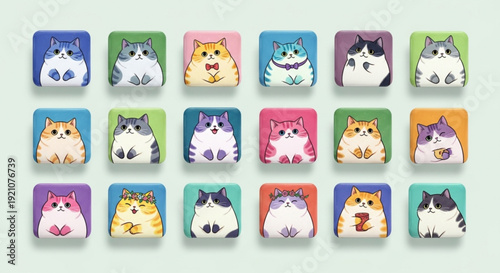Collection of cute cartoon cats with colorful backgrounds