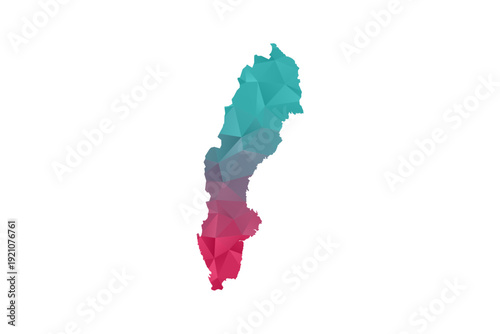 Sweden Map - Polygon Style Vector Illustration in Teal and Red Gradient, Low Poly Geometric Design, Isolated on White Background for Infographics and Education.