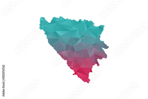 Bosnia and Herzegovina Map - Polygon Style Vector Illustration in Teal and Red Gradient, Low Poly Geometric Design, Isolated on White Background for Infographics and Education.