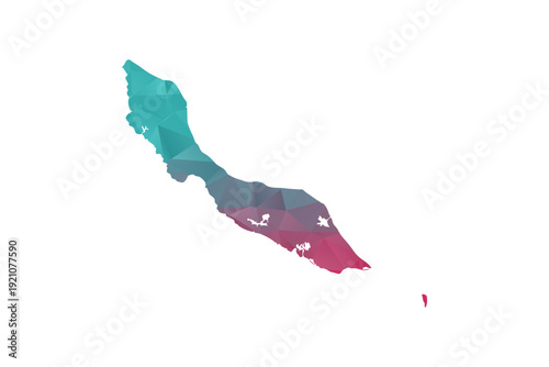 curacao Map - Polygon Style Vector Illustration in Teal and Red Gradient, Low Poly Geometric Design, Isolated on White Background for Infographics and Education.