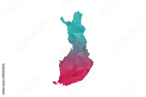 Finland Map - Polygon Style Vector Illustration in Teal and Red Gradient, Low Poly Geometric Design, Isolated on White Background for Infographics and Education.