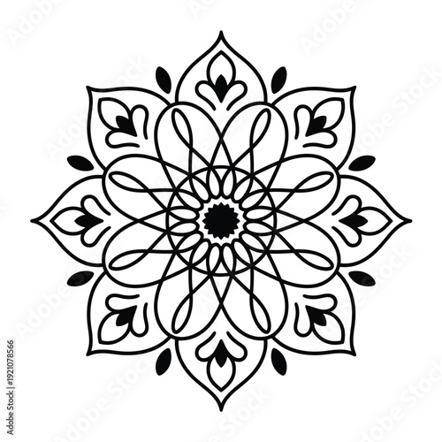 Fotografia Intricate Black and White Mandala with Floral Patterns intricate symmetrical cir