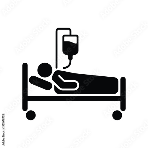 Person lying in hospital bed with I V drip patient IV drip