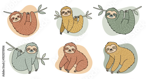 Cute Sloth Character Pattern Illustration with Hand Drawn Animal Design, Forest Theme, and Adorable Wildlife Background