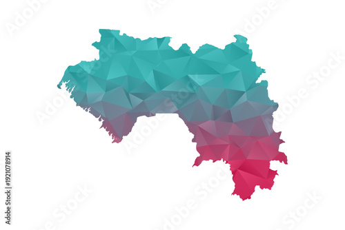 Guinea Map - Polygon Style Vector Illustration in Teal and Red Gradient, Low Poly Geometric Design, Isolated on White Background for Infographics and Education.