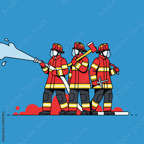 Vector illustration of a firefighter extinguishing a fire