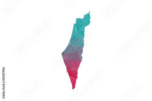 Palestine Map - Polygon Style Vector Illustration in Teal and Red Gradient, Low Poly Geometric Design, Isolated on White Background for Infographics and Education.