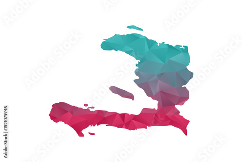 Haiti Map - Polygon Style Vector Illustration in Teal and Red Gradient, Low Poly Geometric Design, Isolated on White Background for Infographics and Education.