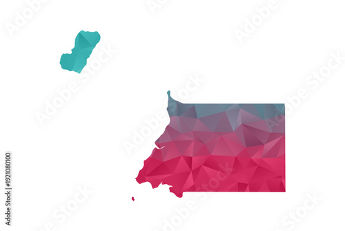 Equatorial Guinea Map - Polygon Style Vector Illustration in Teal and Red Gradient, Low Poly Geometric Design, Isolated on White Background for Infographics and Education.