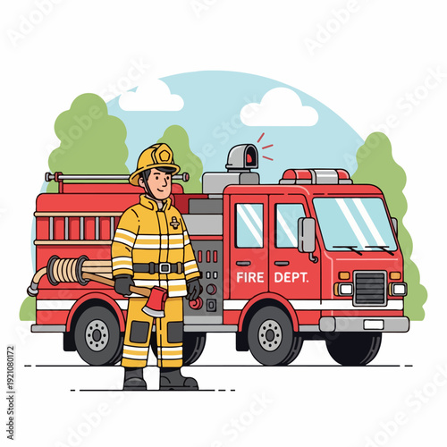 Vector illustration of a fire department with its fire engine