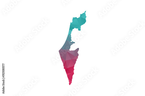 Palestine Map - Polygon Style Vector Illustration in Teal and Red Gradient, Low Poly Geometric Design, Isolated on White Background for Infographics and Education.