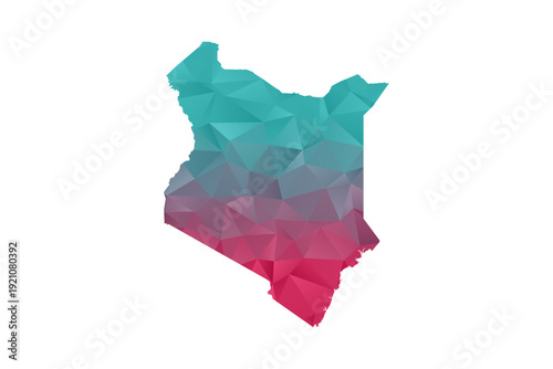 Kenya Map - Polygon Style Vector Illustration in Teal and Red Gradient, Low Poly Geometric Design, Isolated on White Background for Infographics and Education.