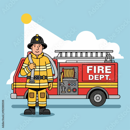 Vector illustration of a fire department with its fire engine