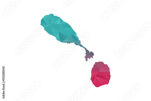 Saint Kitts and Nevis Map - Polygon Style Vector Illustration in Teal and Red Gradient, Low Poly Geometric Design, Isolated on White Background for Infographics and Education.