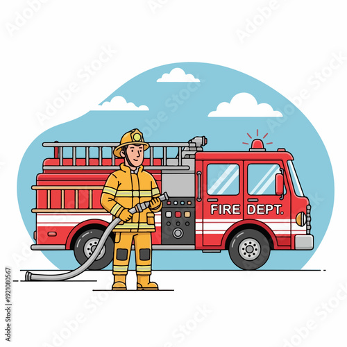 Vector illustration of a fire department with its fire engine