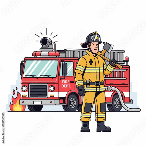 Vector illustration of a fire department with its fire engine