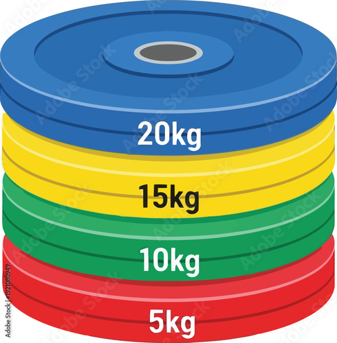 Colorful stacked weight plates for gym fitness and strength training exercise equipment vector