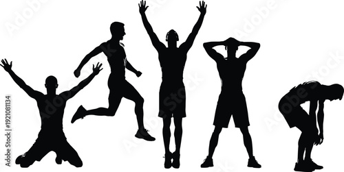 Fitness silhouette sequence, man performing jumping exercise, workout progression, strength training, active lifestyle, isolated on white background illustration concept healthy