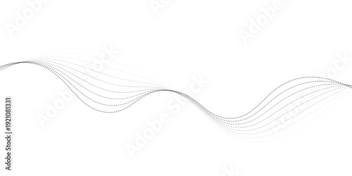Flowing dots particles wave pattern halftone gradient curve shape isolated on white background. Vector in concept of technology, science, music, modern.