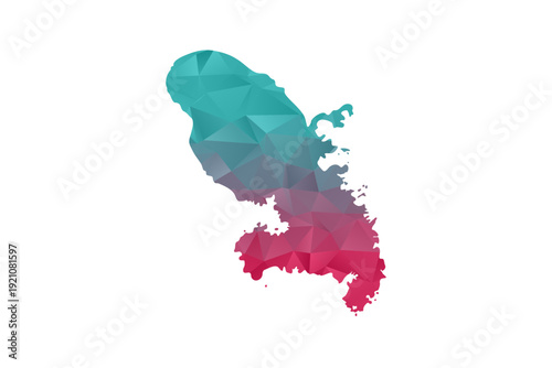 Martinique Map - Polygon Style Vector Illustration in Teal and Red Gradient, Low Poly Geometric Design, Isolated on White Background for Infographics and Education.