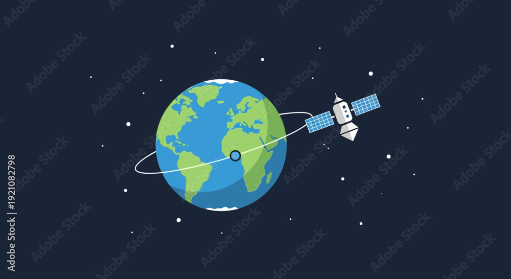 Naklejka premium Satellite orbiting Earth in outer space with stars