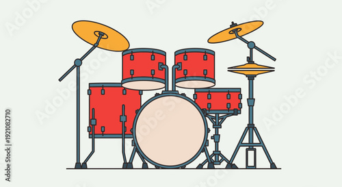 Red Drum Kit Illustration - Musical Instrument Set