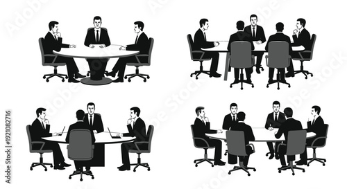 Business professionals engaged in meetings around a conference table