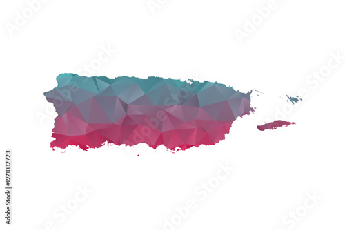 Puerto Rico Map - Polygon Style Vector Illustration in Teal and Red Gradient, Low Poly Geometric Design, Isolated on White Background for Infographics and Education.