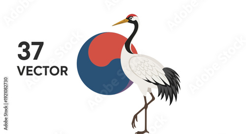 Red-crowned Crane Bird and Taegeuk Symbol of South Korea Vector Art