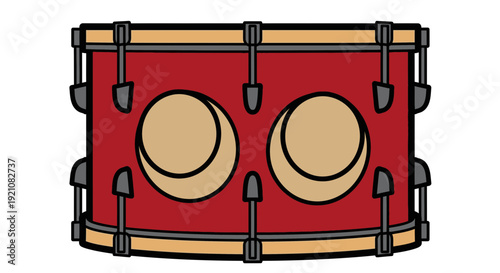 Red Snare Drum with Circular Cutouts - Musical Instrument Illustration