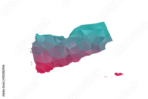 Yemen Map - Polygon Style Vector Illustration in Teal and Red Gradient, Low Poly Geometric Design, Isolated on White Background for Infographics and Education.