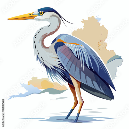Graceful blue heron standing elegantly against a soft sky background