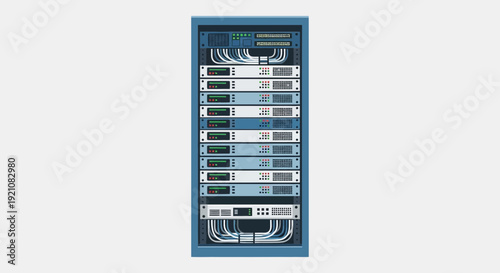 Принти на полотні Server rack with network cables and equipment, data center technology
