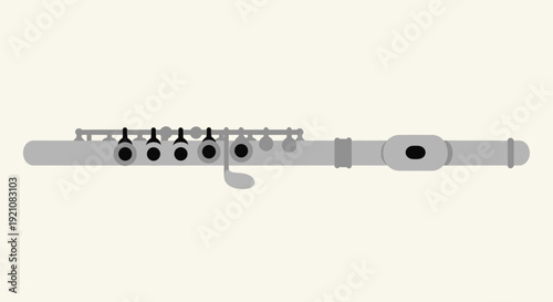 Silver Flute Musical Instrument with Keys and Tone Holes on Light Background