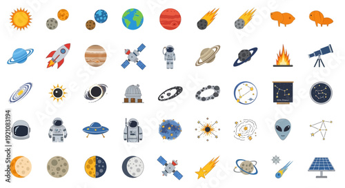 Space Icons: Planets, Astronauts, Rockets, Aliens, Stars & Galaxies