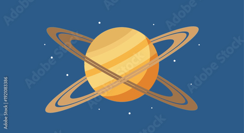 Stylized Saturn with Rings and Stars on Blue Background