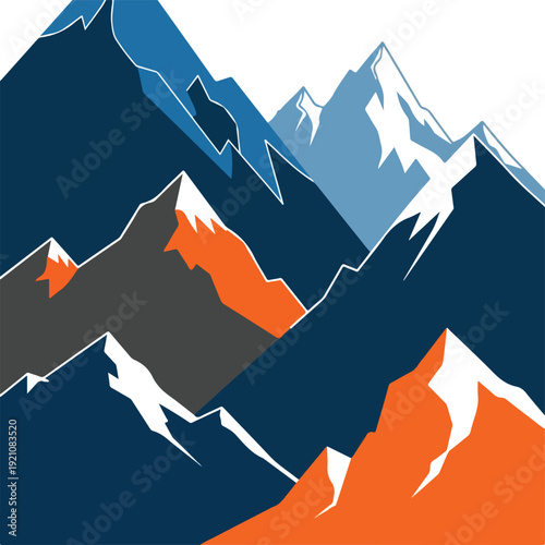 A graphic illustration of layered mountains with a white background