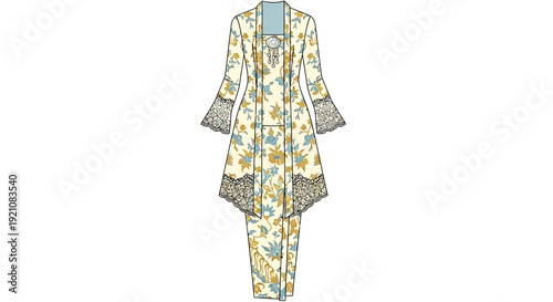 Traditional Baju Kurung Fashion Design Sketch