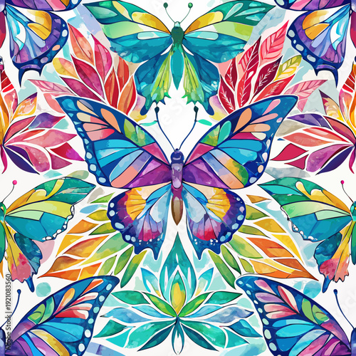 Vibrant symmetry of floral butterflies in a radiant geometric pattern