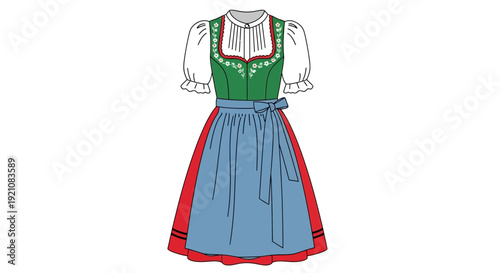 Traditional Bavarian Dirndl Dress Illustration - German Folk Costume