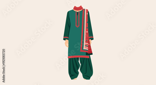 Traditional Indian Punjabi Salwar Kameez Outfit with Dupatta